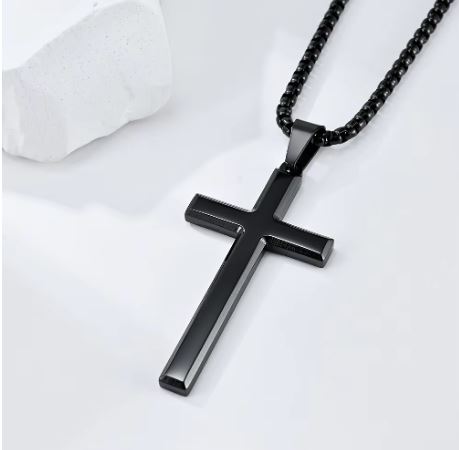 Black men's cross necklace with 3mm chain