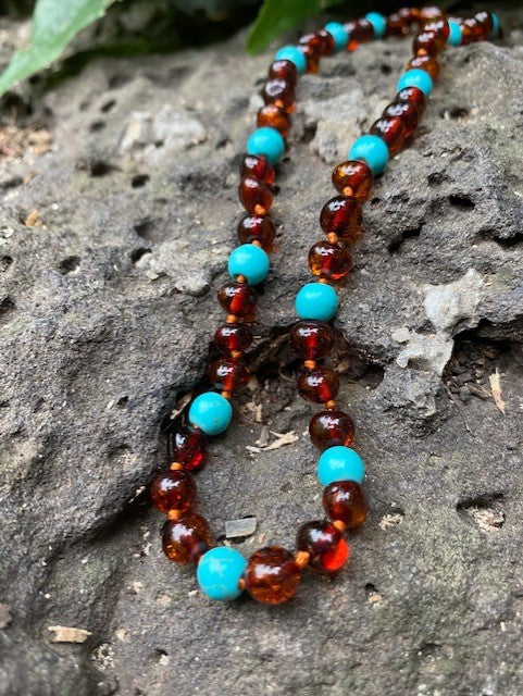 Amber and Turquoise Baby Necklace - Amber House 